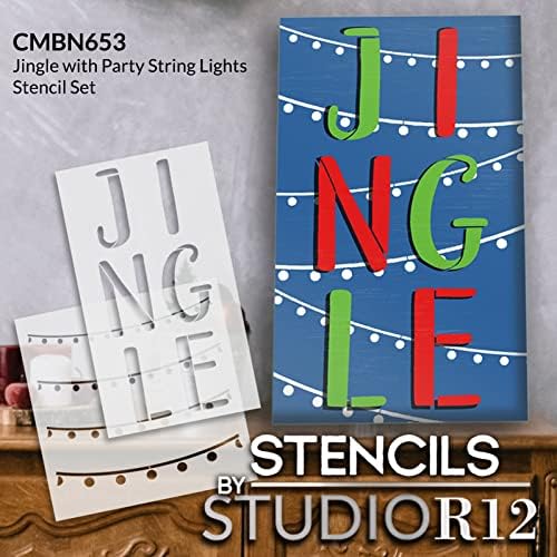 סטנסיל ג'ינגל סט עם אורות מחרוזת מסיבות מאת Studior12 - Select Size - USA Made - DIY DISH HOME DEKER | יצירת חג וצביעה | CMBN653